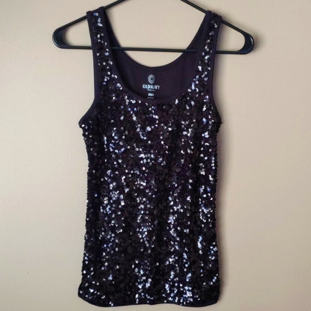 Old Navy Black Sequin Tank Top